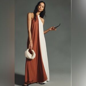 Anthropologie LET ME BE COLORBLOCK HALTER DRESS